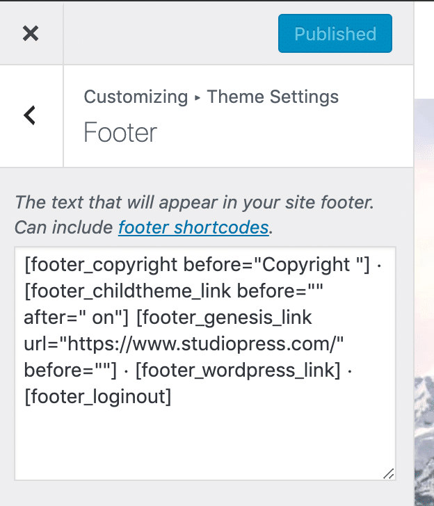 Footer credits textarea in Genesis Theme Settings in the Customizer.