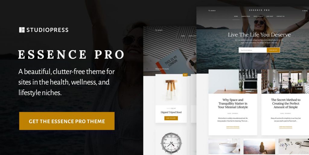 essence pro, a beautiful, clutter-free theme for sites in the health, wellness, and lifestyle niches